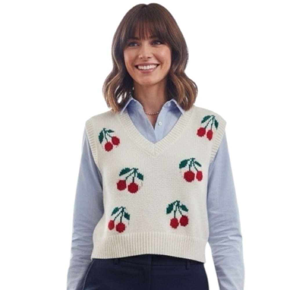 Just Polly Medium Cherry Sweater Vest Preppy Schoolgirl